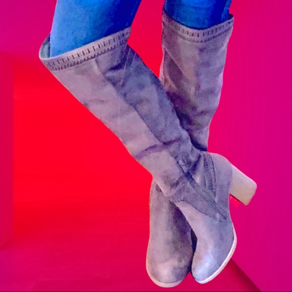 Soda Shoes - Soda Shoes Charcoal Gray Tall 3” Stack Heeled Boot